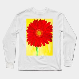 Red gerbera on yellow backgroound Long Sleeve T-Shirt